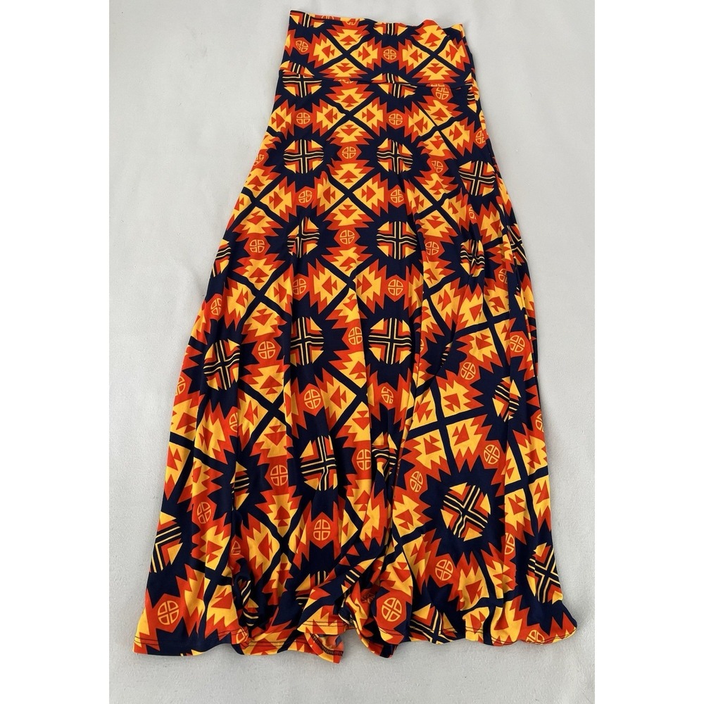 Lularoe Full Length Geometric black orange yellow Maxi Skirt - Size Small